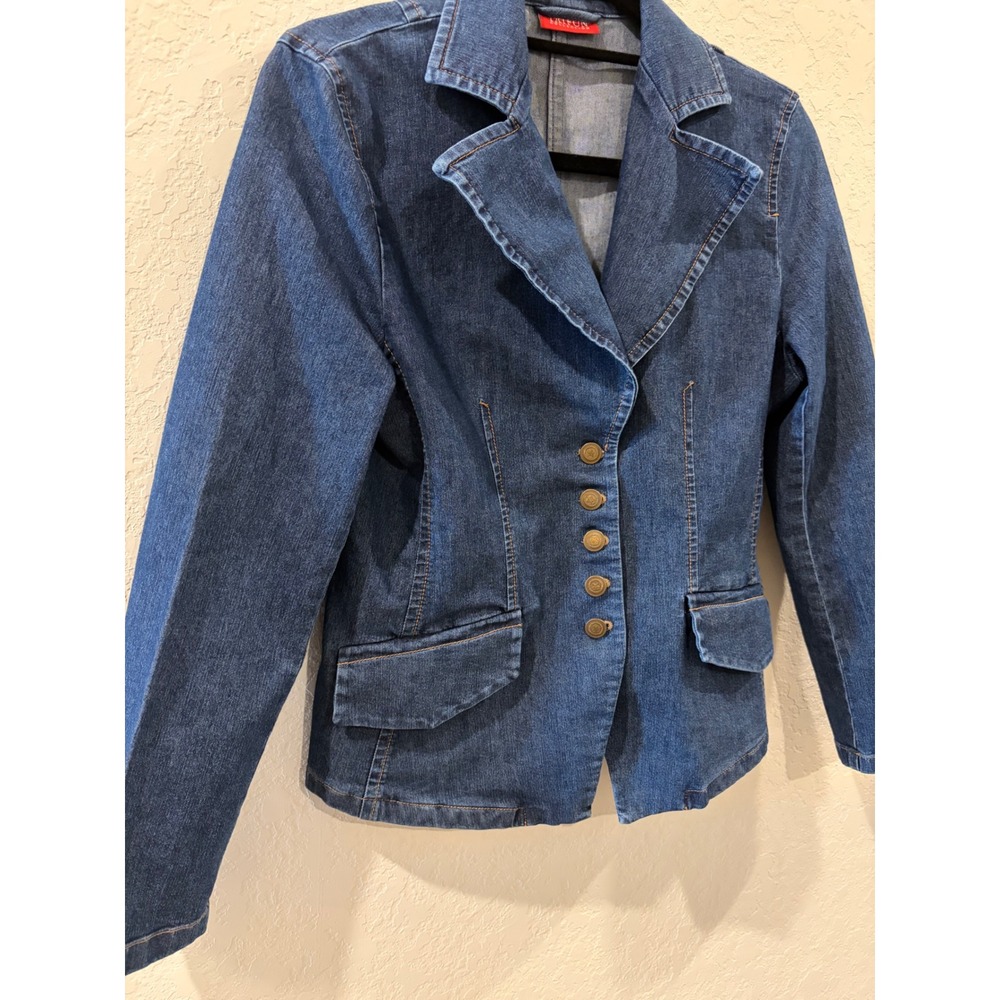 Taifun Collection Womens Denim Blazer Jacket Blue Medium Wash Size 6 Tailored - Picture 2 of 7